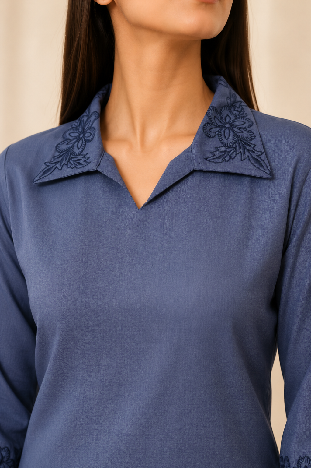 Cotton Kurta with Mirror, Thread Work