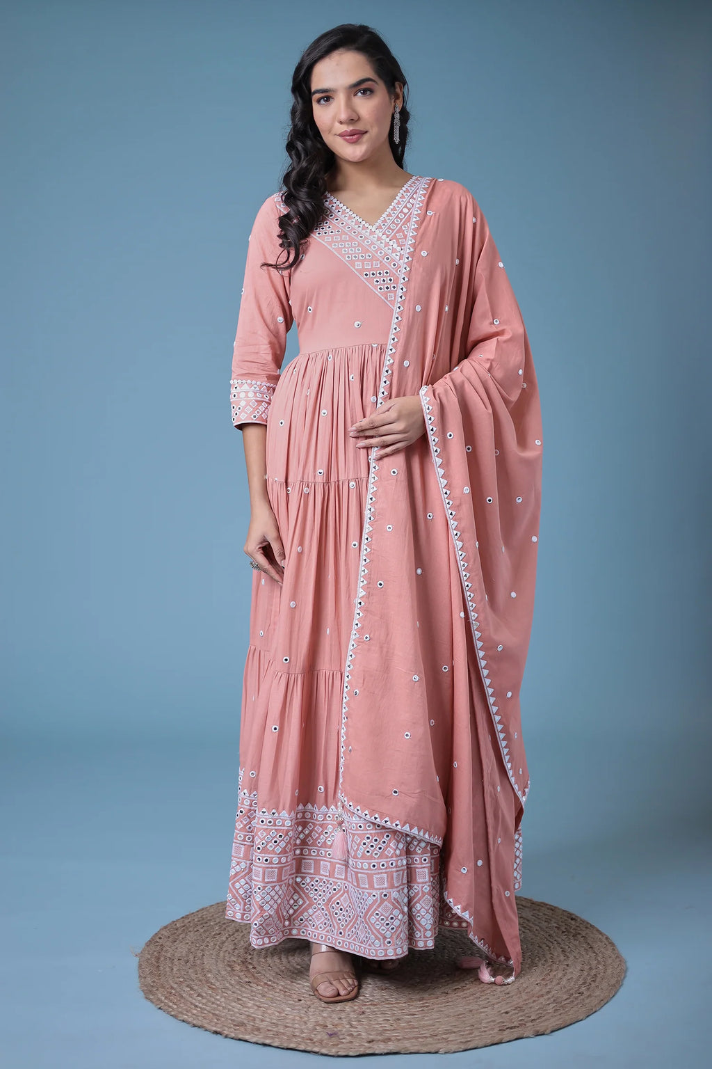 Cotton Kurta with Mirror, Thread Work