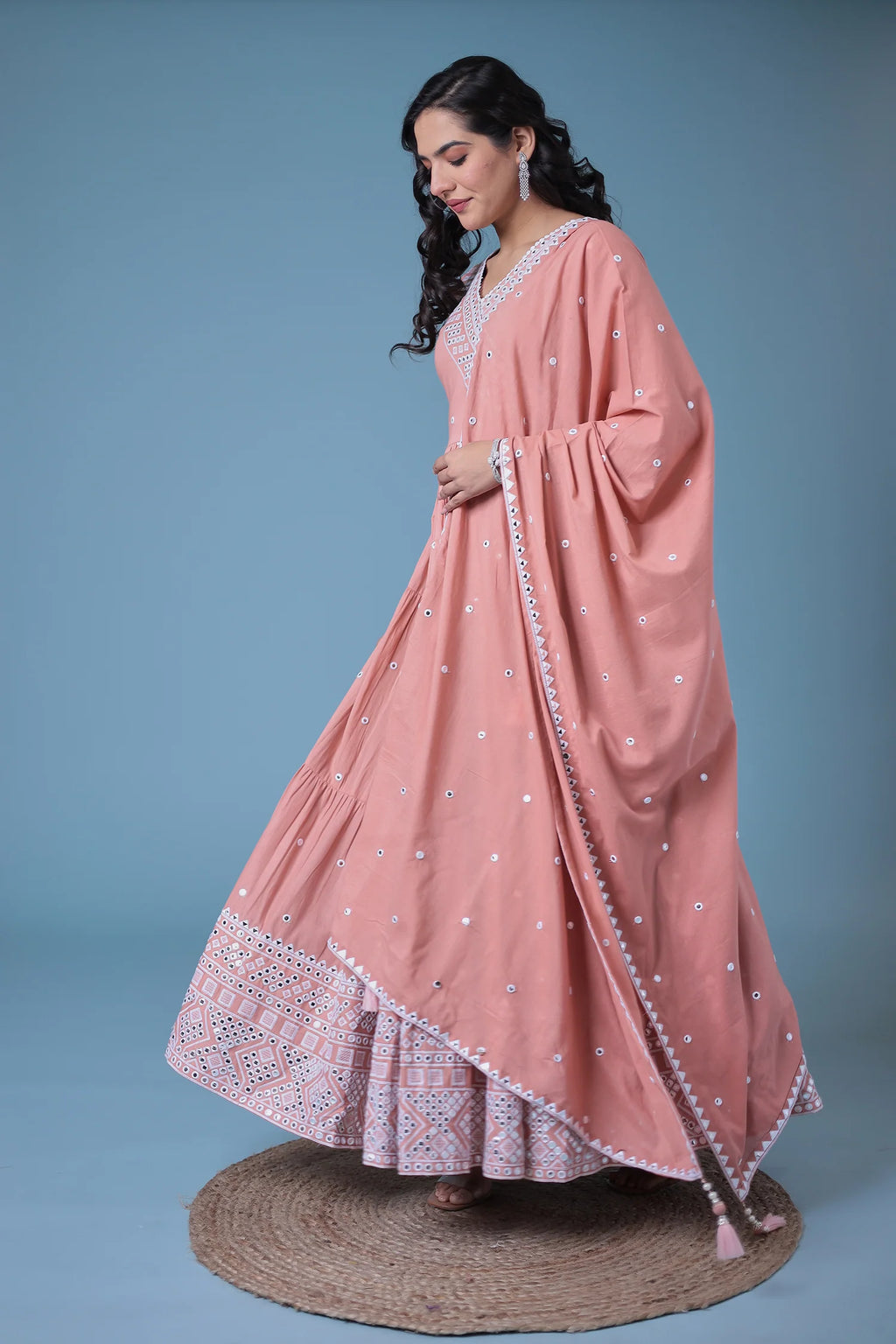 Cotton Kurta with Mirror, Thread Work